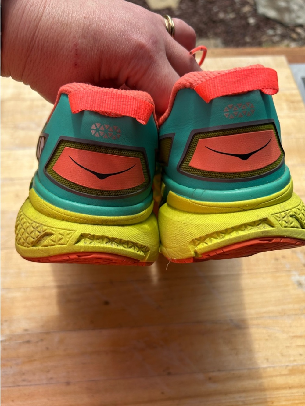 HOKA ONE ONE Women's  Size 9.5 Clifton 1 Running Shoe Teal Neon Yellow Coral - Picture 4 of 8